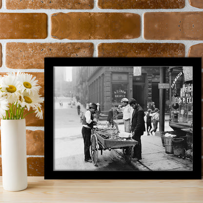 Street Food New York City Black and White Art, Framed Art Print Wall Decor