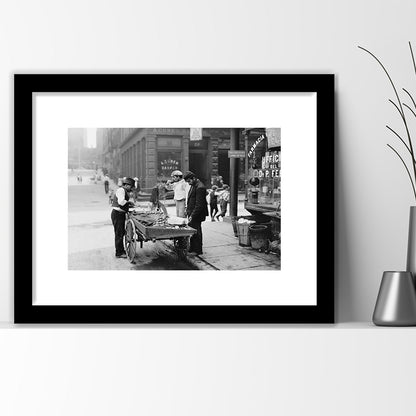 Street Food New York City Black and White Art, Framed Art Print White Border Wall Decor