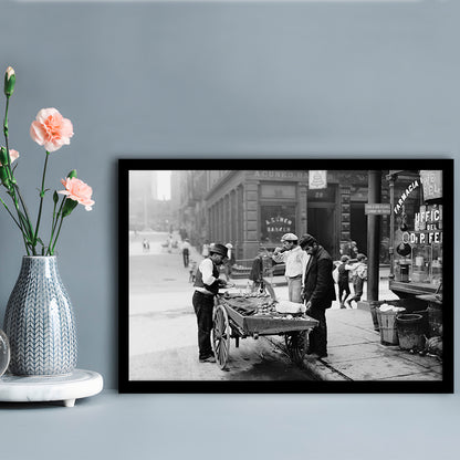 Street Food New York City Black and White Art, Framed Art Print Wall Decor