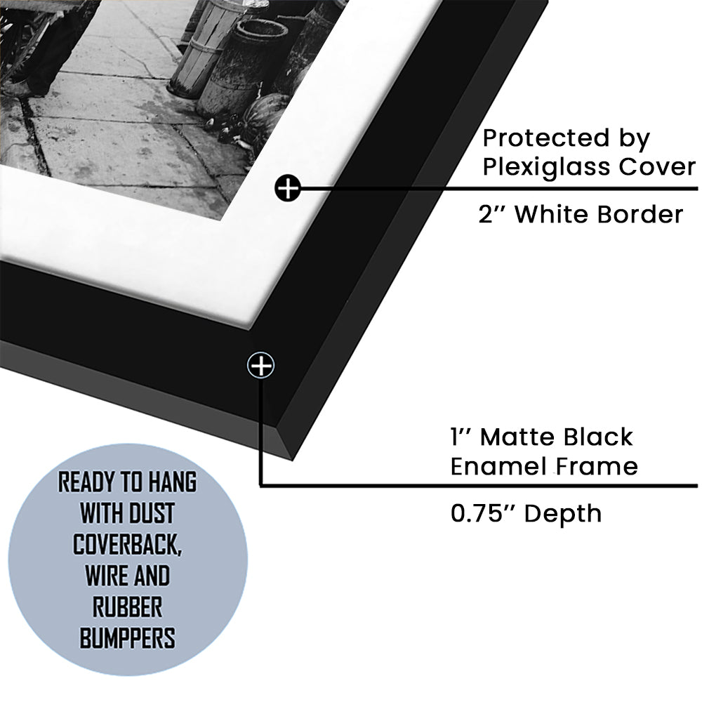 Street Food New York City Black and White Art, Framed Art Print White Border Wall Decor