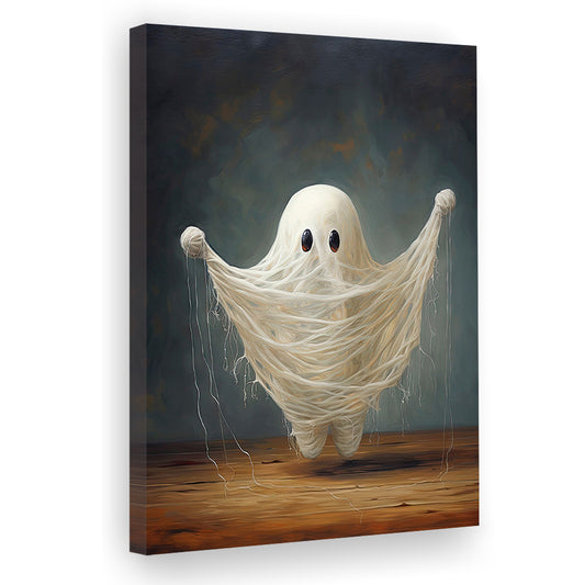 Stringy Ghost Art Print Oil Painting Cute Ghost Spooky Halloween Decor Vintage, Canvas Print Wall Art, Wall Decor, Painting Canvas