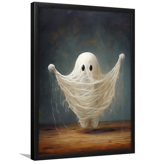Stringy Ghost Art Print Oil Painting Cute Ghost Spooky Halloween Decor Vintage, Framed Art Print Wall Decor, Picture Framed