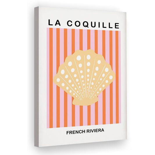 Striped Clam Shell Print Riviera Pink And Orange Art Mermaid, Canvas Prints Wall Art