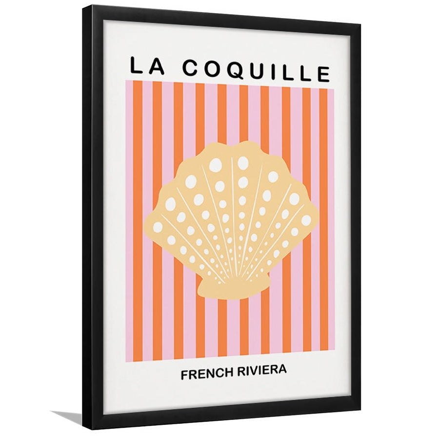Striped Clam Shell Print Riviera Pink And Orange Art Mermaid, Framed Art Prints Wall Decor