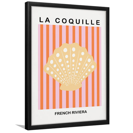 Striped Clam Shell Print Riviera Pink And Orange Art Mermaid, Framed Art Prints Wall Decor