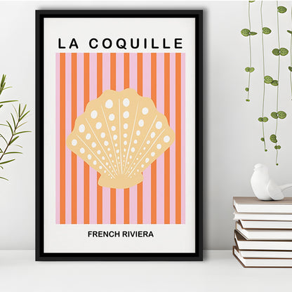 Striped Clam Shell Print Riviera Pink And Orange Art Mermaid, Framed Canvas Prints Wall Art