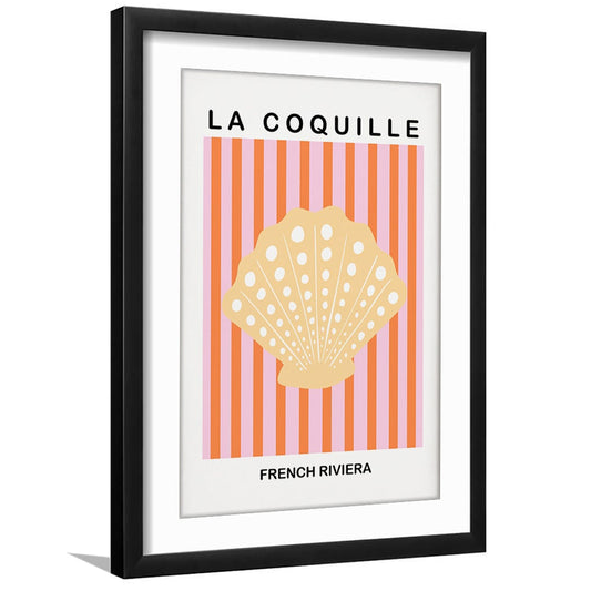 Striped Clam Shell Print Riviera Pink And Orange Art Mermaid, Framed Art Prints White Border Wall Decor