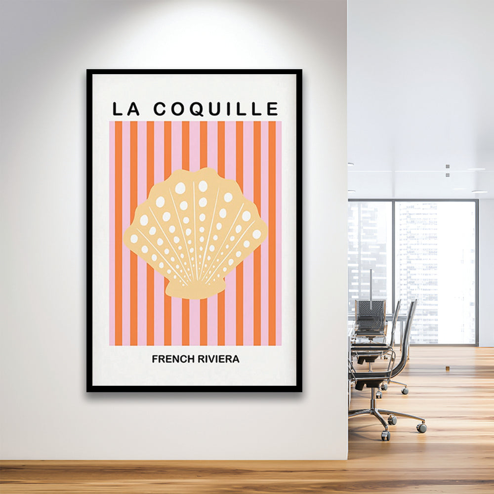 Striped Clam Shell Print Riviera Pink And Orange Art Mermaid, Framed Art Prints Wall Decor