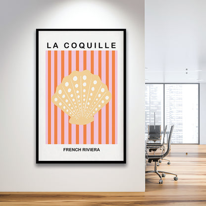 Striped Clam Shell Print Riviera Pink And Orange Art Mermaid, Framed Art Prints Wall Decor