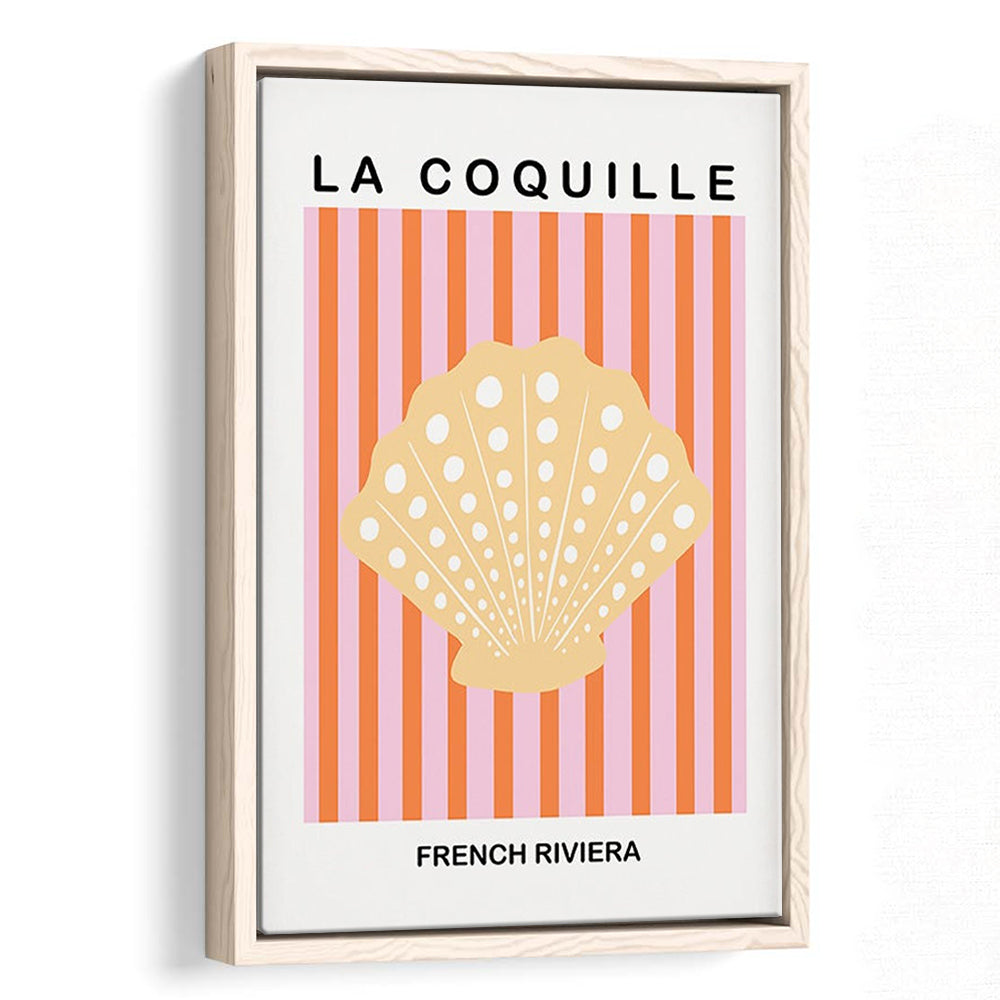 Striped Clam Shell Print Riviera Pink And Orange Art Mermaid, Framed Canvas Prints Wall Art