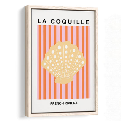 Striped Clam Shell Print Riviera Pink And Orange Art Mermaid, Framed Canvas Prints Wall Art