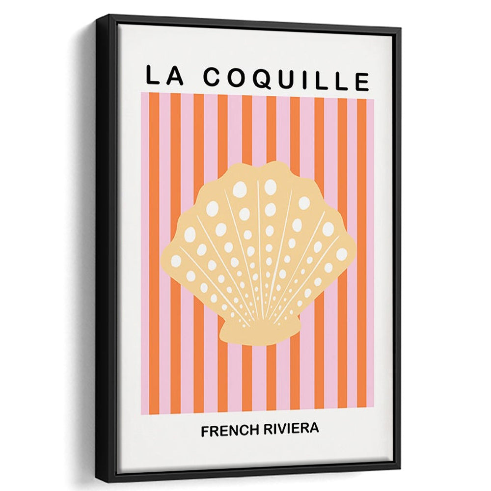 Striped Clam Shell Print Riviera Pink And Orange Art Mermaid, Framed Canvas Prints Wall Art