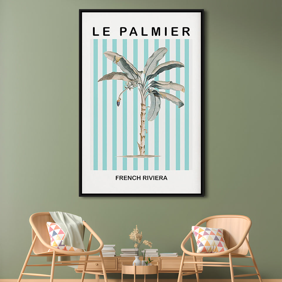 Striped Palm Tree Wall Art Print Palm Tree Blue Wall Art, Framed Canvas Prints Wall Art