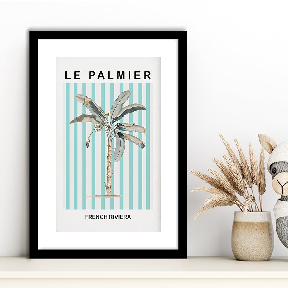 Striped Palm Tree Wall Art Print Palm Tree Blue Wall Art, Framed Art Prints White Border Wall Decor