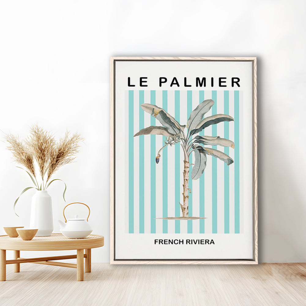 Striped Palm Tree Wall Art Print Palm Tree Blue Wall Art, Framed Canvas Prints Wall Art