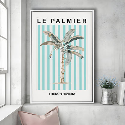 Striped Palm Tree Wall Art Print Palm Tree Blue Wall Art, Framed Canvas Prints Wall Art