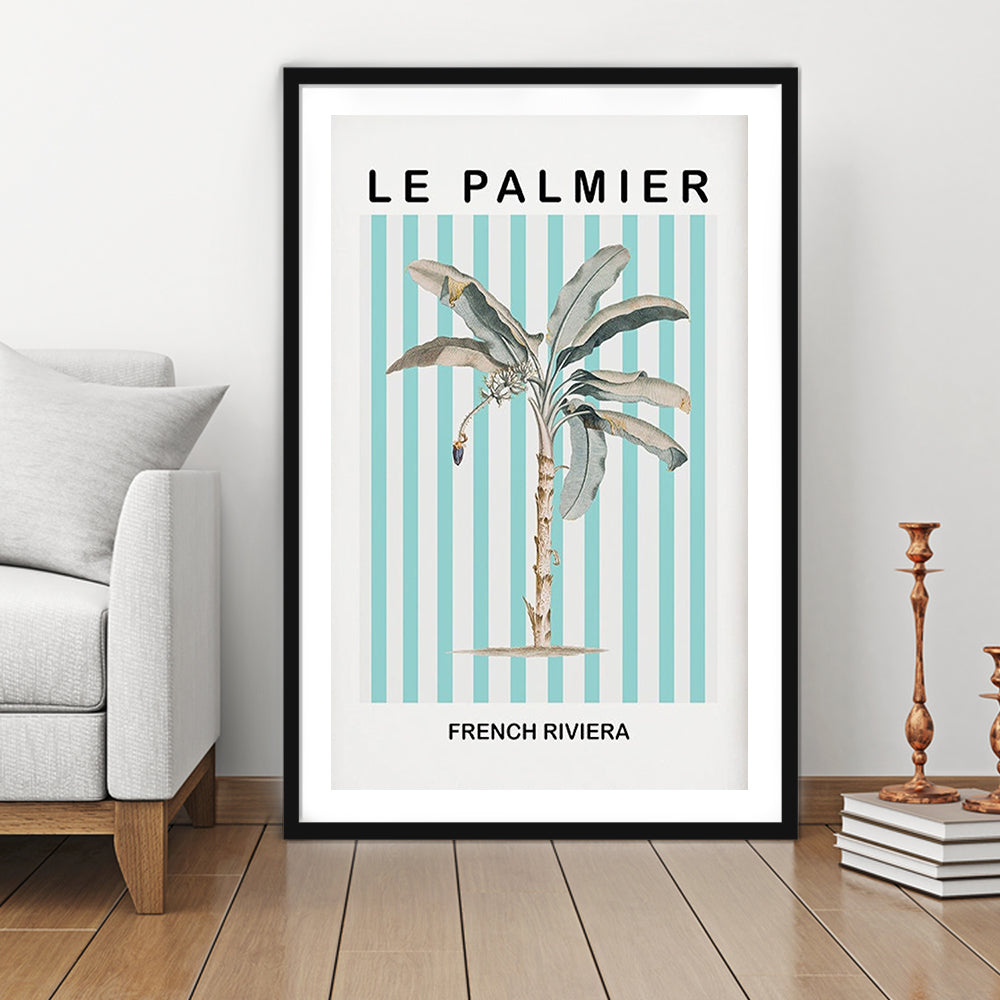 Striped Palm Tree Wall Art Print Palm Tree Blue Wall Art, Framed Art Prints White Border Wall Decor