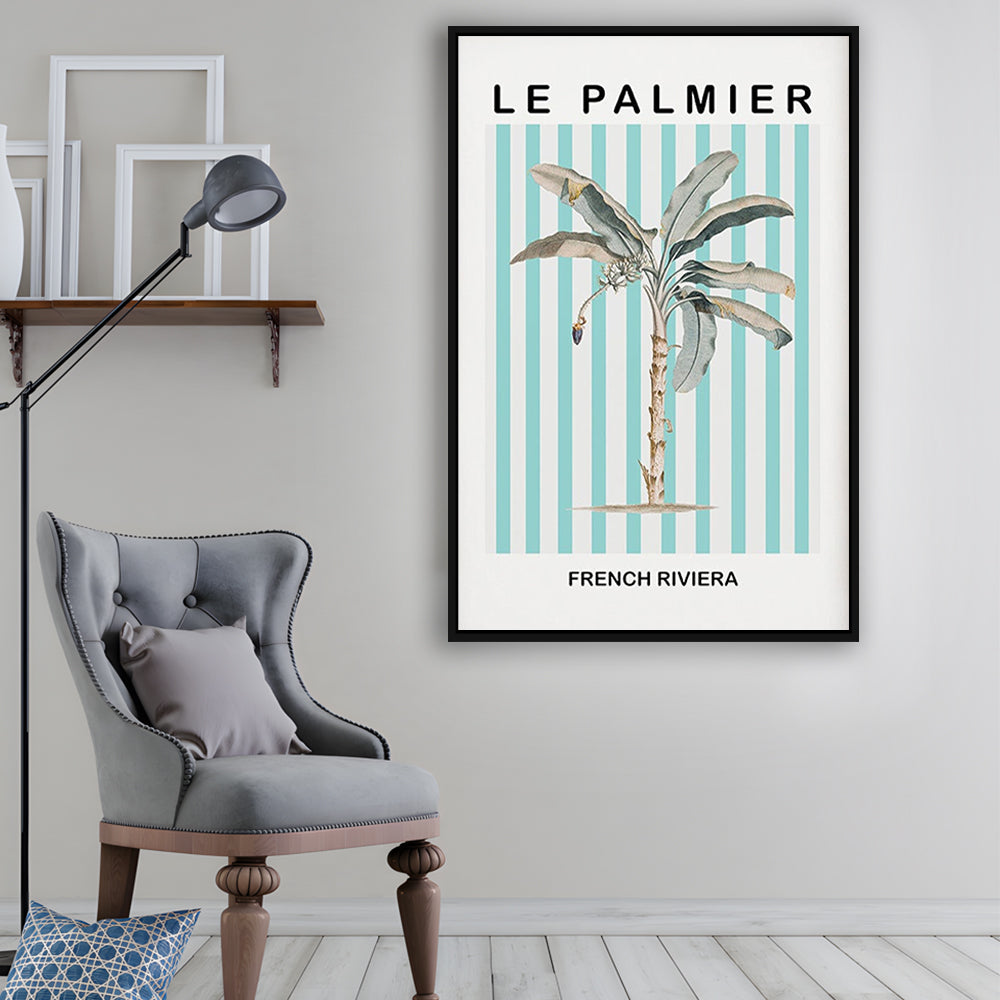 Striped Palm Tree Wall Art Print Palm Tree Blue Wall Art, Framed Canvas Prints Wall Art