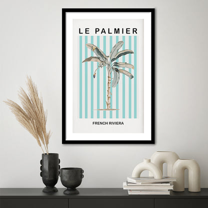 Striped Palm Tree Wall Art Print Palm Tree Blue Wall Art, Framed Art Prints White Border Wall Decor
