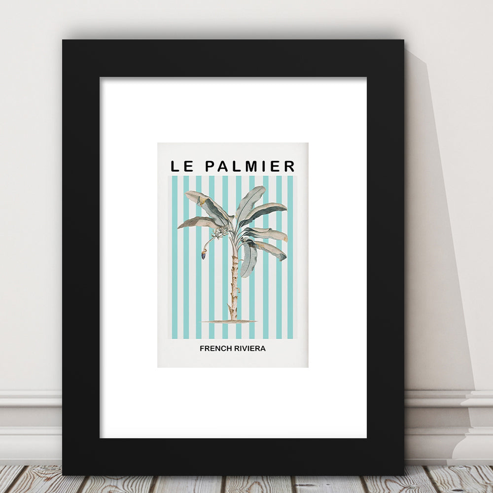 Striped Palm Tree Wall Art Print Palm Tree Blue Wall Art, Framed Art Prints White Border Wall Decor