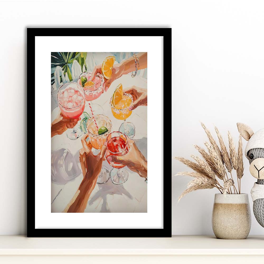 Stylish Cocktail Bar Print, Wall Art For Cocktail Party, Elegant Drink Print, Framed Art Print, White Border