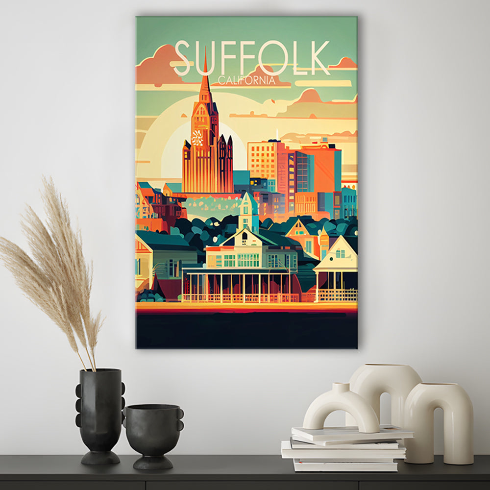 Suffolk Virginia Retro Art Print, Suffolk City Wall Art, Canvas Print, Painting Canvas, Living Room Decor