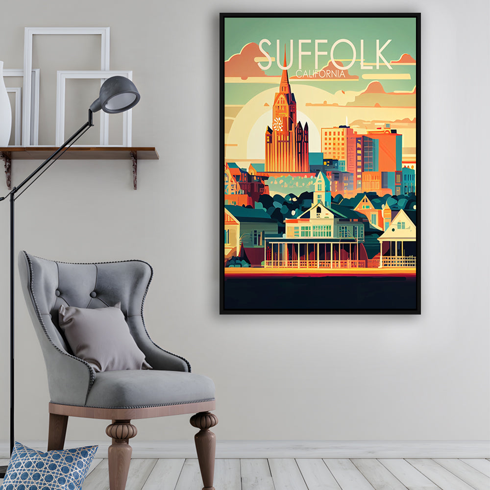 Suffolk Virginia Retro Art Print, Suffolk City Wall Art, Floating Framed Canvas Print, Framed Picture, Painting Canvas