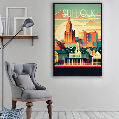 Suffolk Virginia Retro Art Print, Suffolk City Wall Art, Floating Framed Canvas Print, Framed Picture, Painting Canvas