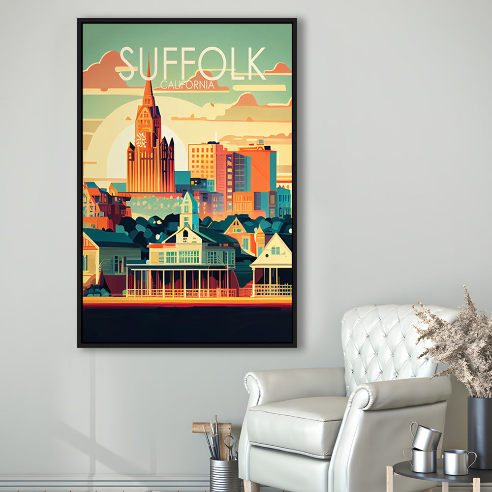 Suffolk Virginia Retro Art Print, Suffolk City Wall Art, Floating Framed Canvas Print, Framed Picture, Painting Canvas