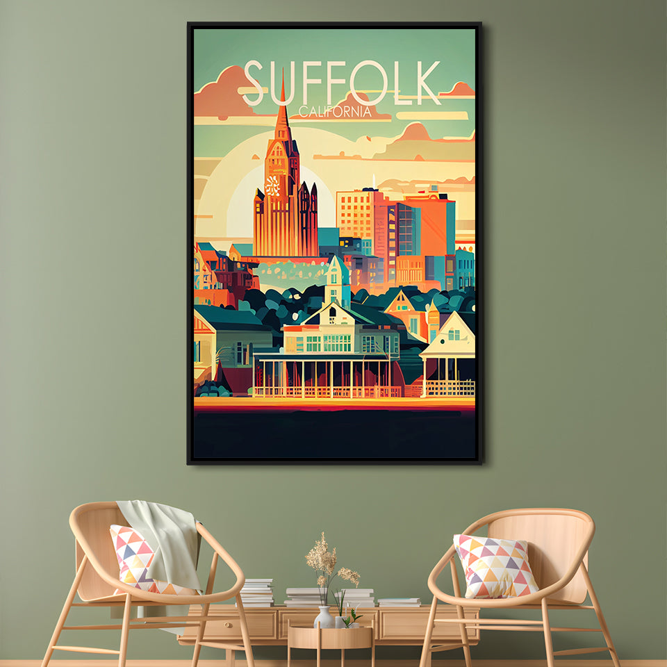 Suffolk Virginia Retro Art Print, Suffolk City Wall Art, Floating Framed Canvas Print, Framed Picture, Painting Canvas