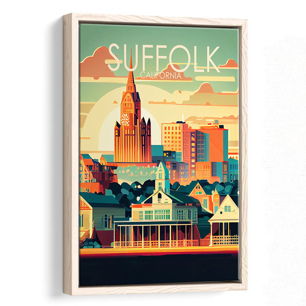 Suffolk Virginia Retro Art Print, Suffolk City Wall Art, Floating Framed Canvas Print, Framed Picture, Painting Canvas