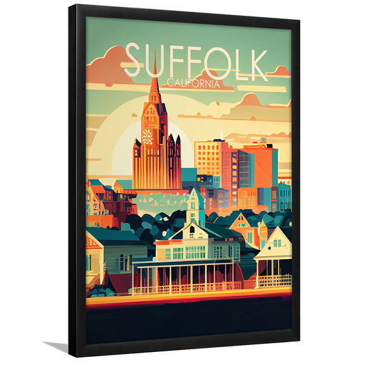 Suffolk Virginia Retro Art Print, Suffolk City Wall Art, Framed Art Print, Picture Framed, Painting Art