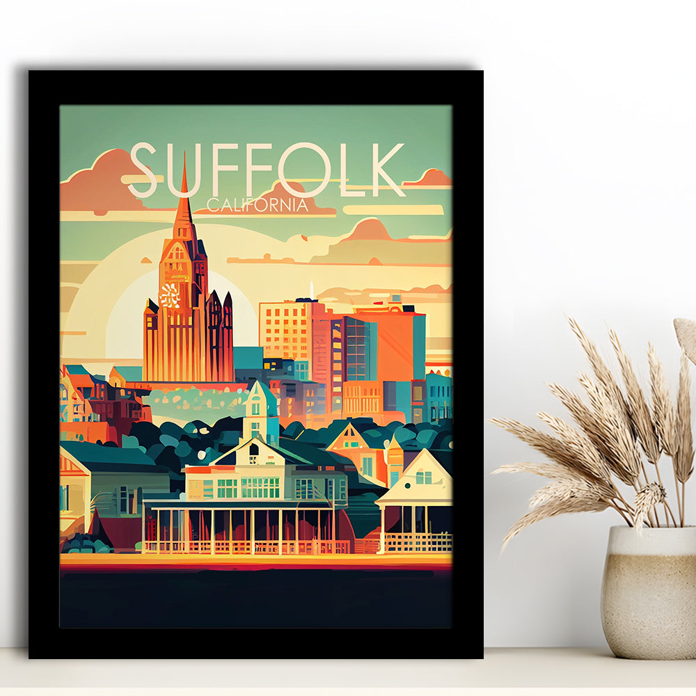 Suffolk Virginia Retro Art Print, Suffolk City Wall Art, Framed Art Print, Picture Framed, Painting Art