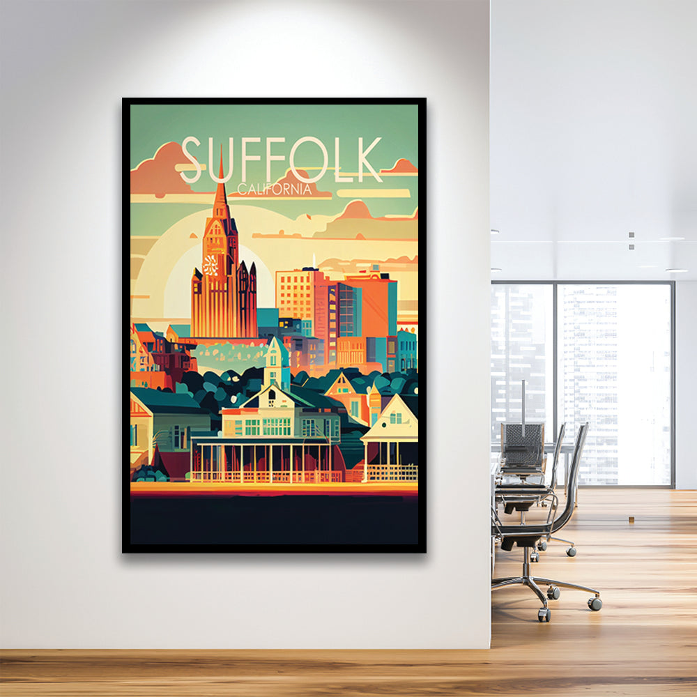 Suffolk Virginia Retro Art Print, Suffolk City Wall Art, Framed Art Print, Picture Framed, Painting Art
