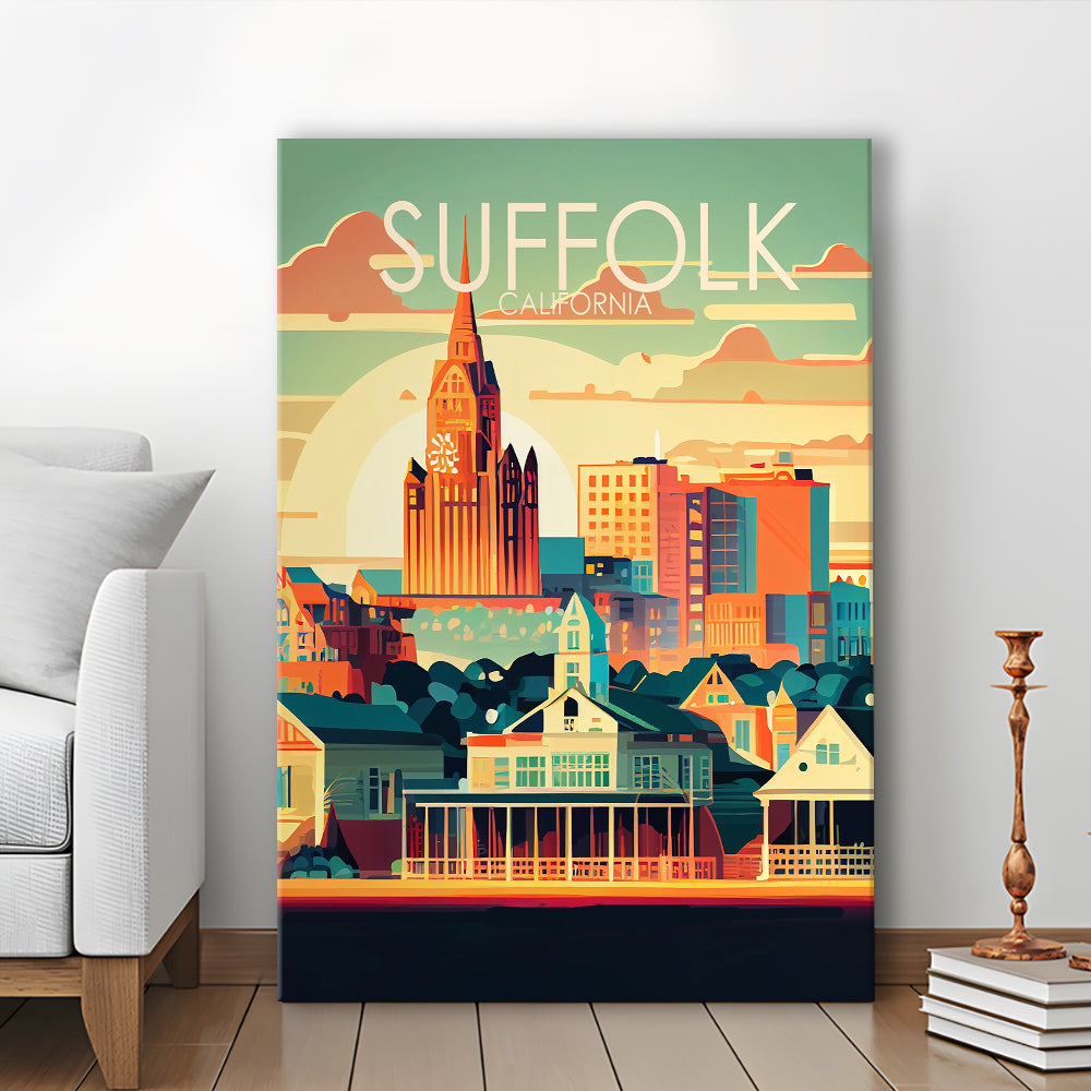 Suffolk Virginia Retro Art Print, Suffolk City Wall Art, Canvas Print, Painting Canvas, Living Room Decor