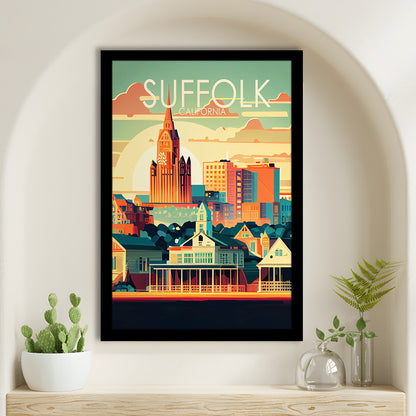 Suffolk Virginia Retro Art Print, Suffolk City Wall Art, Framed Art Print, Picture Framed, Painting Art