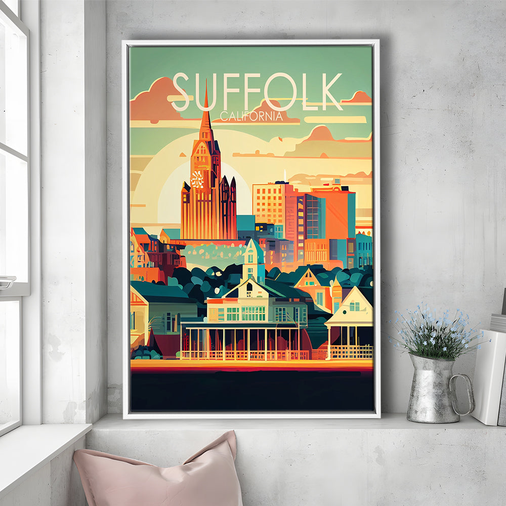 Suffolk Virginia Retro Art Print, Suffolk City Wall Art, Floating Framed Canvas Print, Framed Picture, Painting Canvas