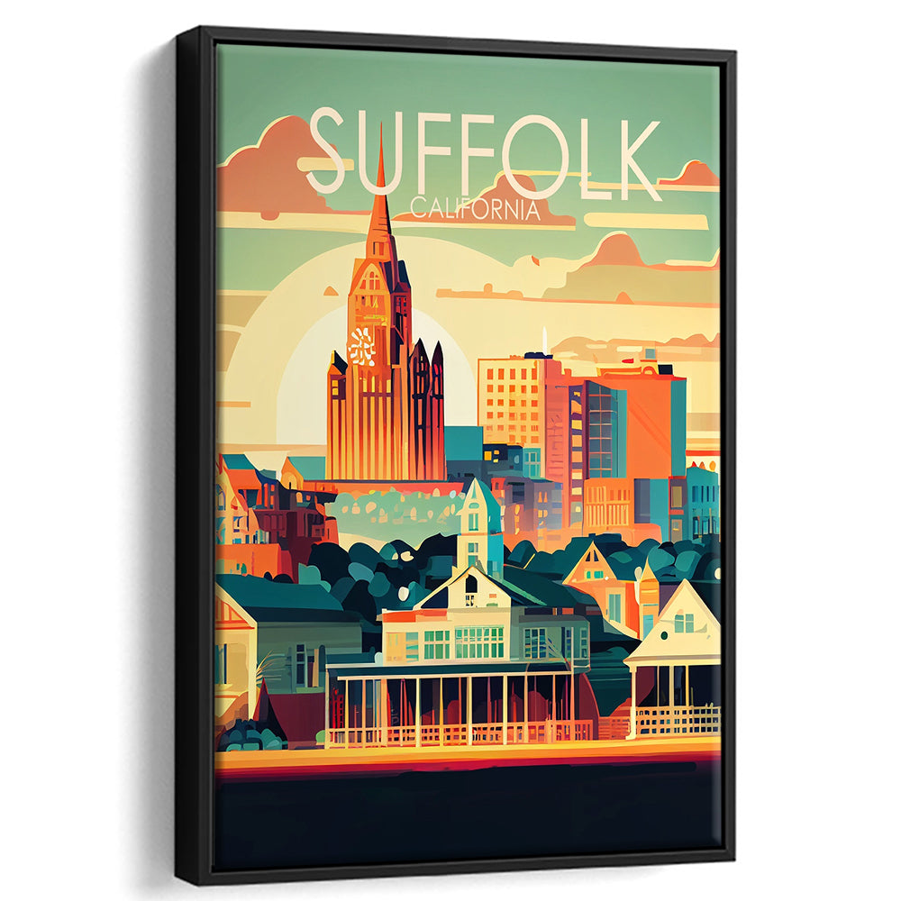 Suffolk Virginia Retro Art Print, Suffolk City Wall Art, Floating Framed Canvas Print, Framed Picture, Painting Canvas