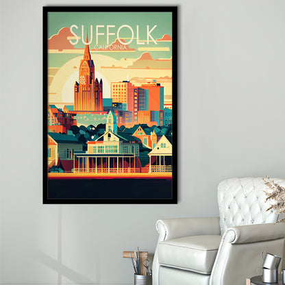 Suffolk Virginia Retro Art Print, Suffolk City Wall Art, Framed Art Print, Picture Framed, Painting Art