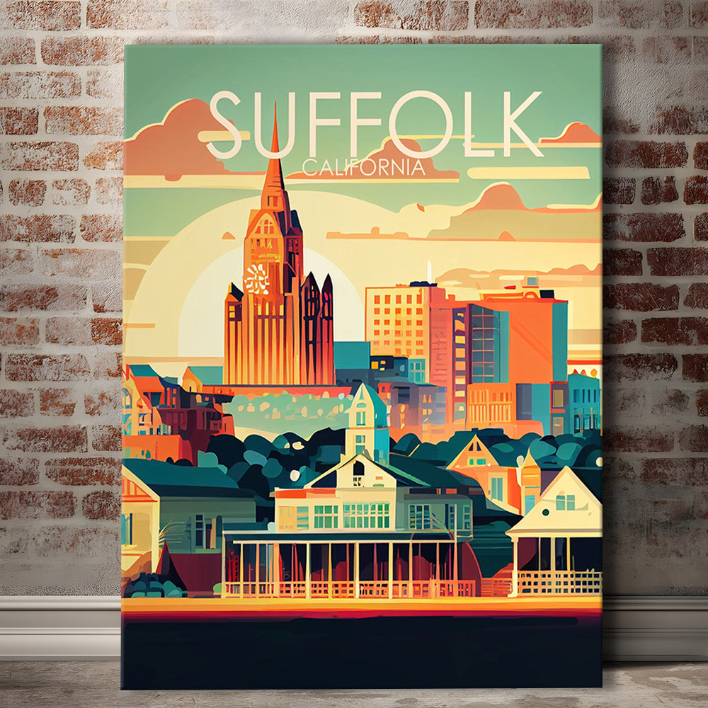 Suffolk Virginia Retro Art Print, Suffolk City Wall Art, Canvas Print, Painting Canvas, Living Room Decor