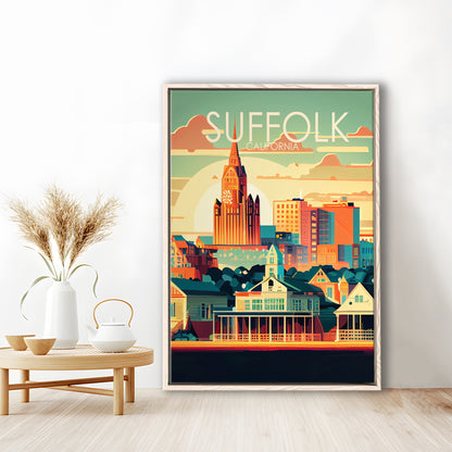 Suffolk Virginia Retro Art Print, Suffolk City Wall Art, Floating Framed Canvas Print, Framed Picture, Painting Canvas