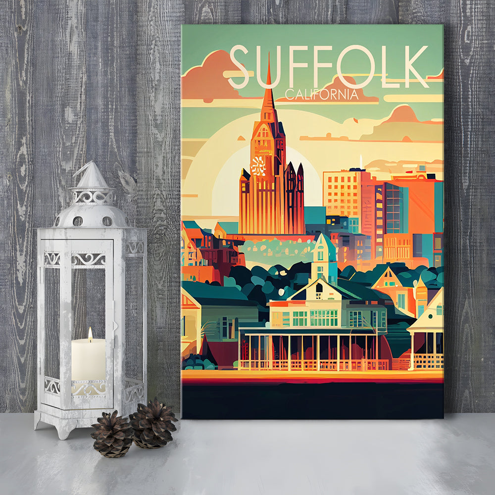 Suffolk Virginia Retro Art Print, Suffolk City Wall Art, Canvas Print, Painting Canvas, Living Room Decor
