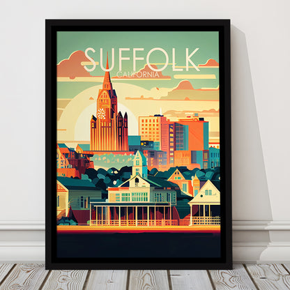 Suffolk Virginia Retro Art Print, Suffolk City Wall Art, Floating Framed Canvas Print, Framed Picture, Painting Canvas