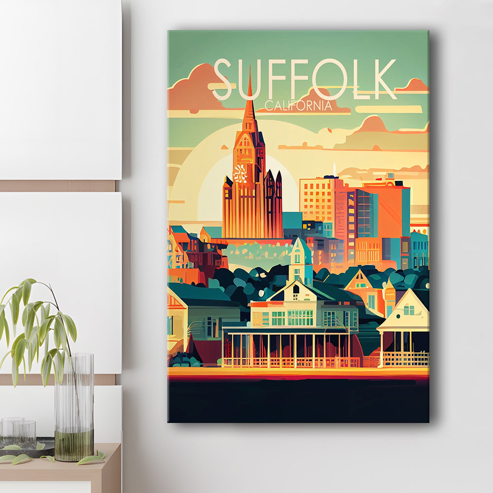 Suffolk Virginia Retro Art Print, Suffolk City Wall Art, Canvas Print, Painting Canvas, Living Room Decor