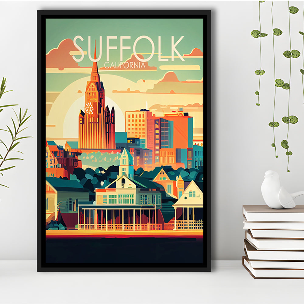 Suffolk Virginia Retro Art Print, Suffolk City Wall Art, Floating Framed Canvas Print, Framed Picture, Painting Canvas