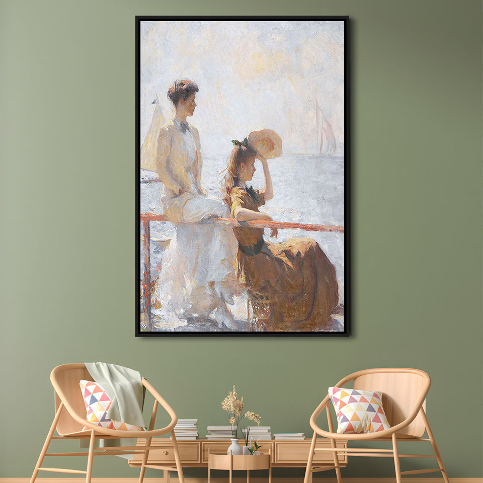 Summer Day Vintage Art Print Antique Art, Framed Canvas Print Wall Art, Floating Frame