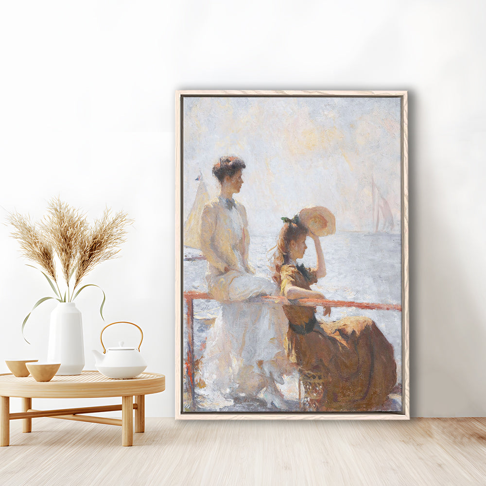 Summer Day Vintage Art Print Antique Art, Framed Canvas Print Wall Art, Floating Frame