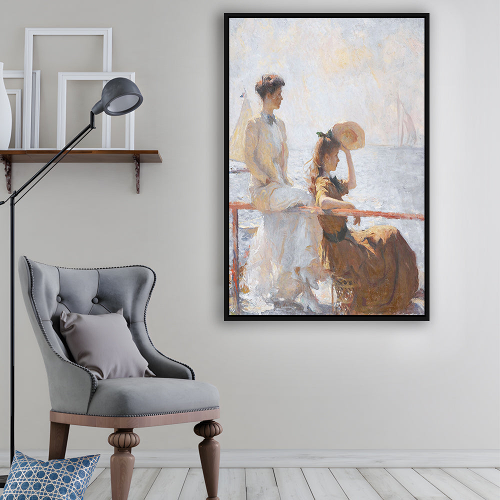 Summer Day Vintage Art Print Antique Art, Framed Canvas Print Wall Art, Floating Frame