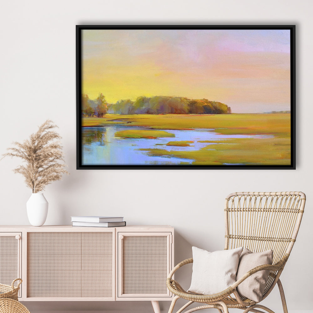 Summer Marsh Ii Large Stretched Canvas Floating Frame Wall Art Print, Framed Cavas Print, Floating Frame