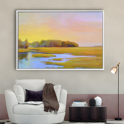 Summer Marsh Ii Large Stretched Canvas Floating Frame Wall Art Print, Framed Cavas Print, Floating Frame